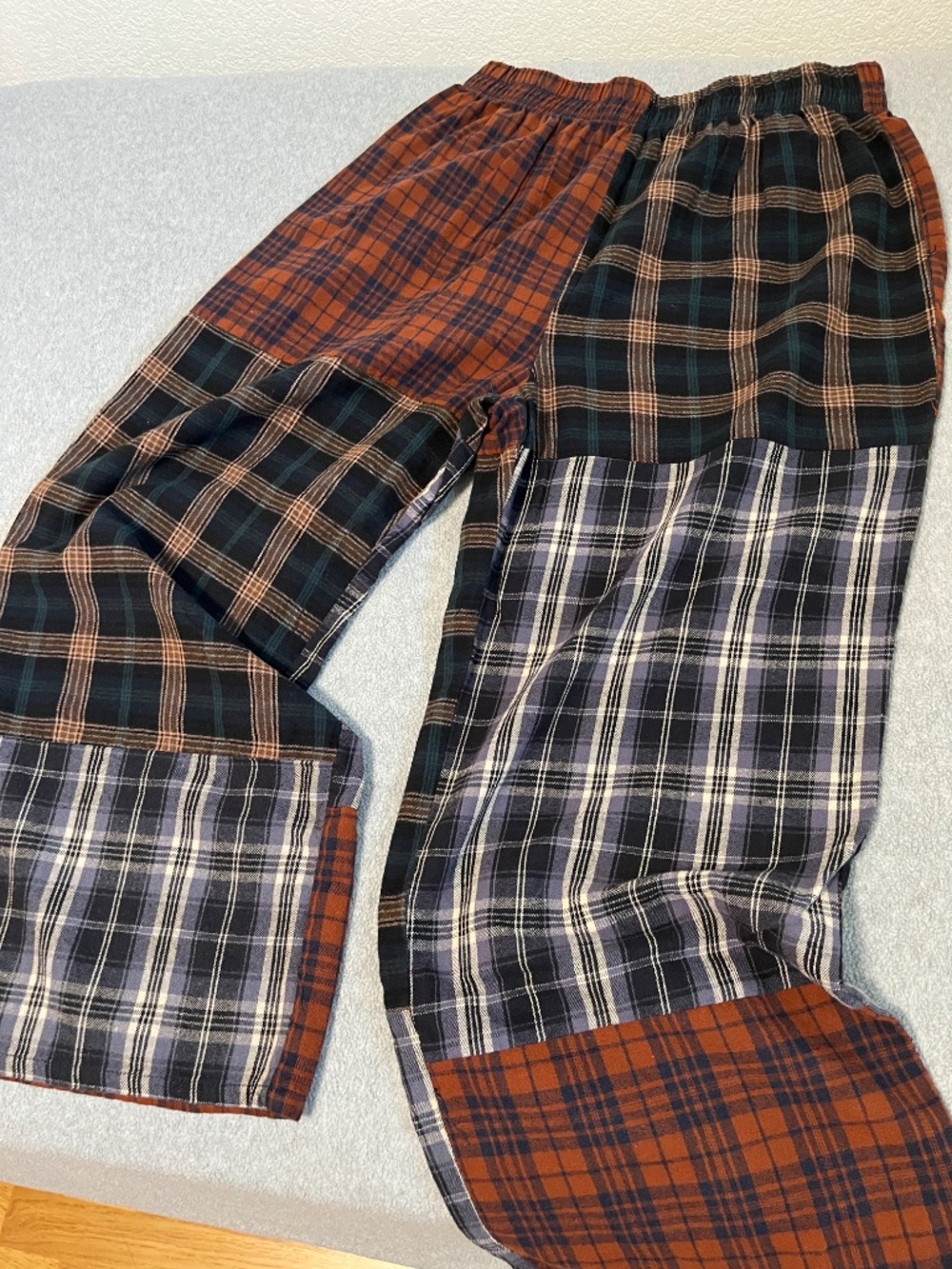 Boho Natural Life Patch Flannel Pants Womens Large Indie Wide Leg Lounge Grunge - Picture 8 of 8